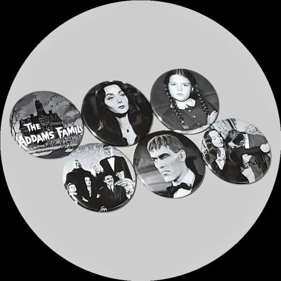The Addams Family Button Pin Set TV Series Goth Jewelry - Picture 1 of 1